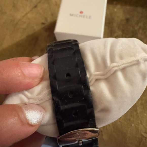 Black Rubber Michele Watch with Silver Bezel main image 4